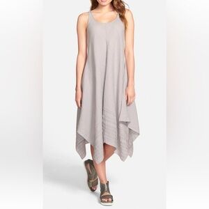 Eileen Fisher Handkerchief Hem Sleeveless Tank Midi Dress Silver Gray Size M